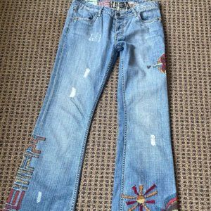 Farah Buffalo Numbered Edition Jeans Size 30 Embroidered with Sun and Bird